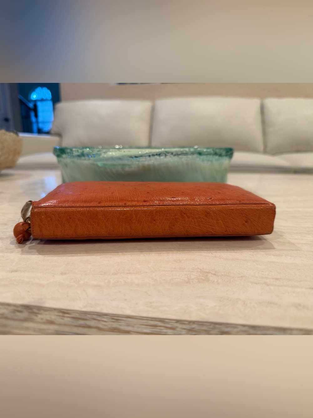 Nancy Gonzalez Orange Ostrich Leather Wallet - Picture 5 of 10